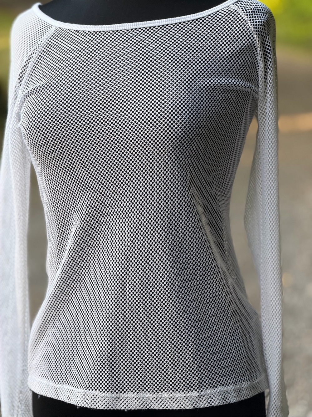 bebe White Mesh Long-Sleeve Top